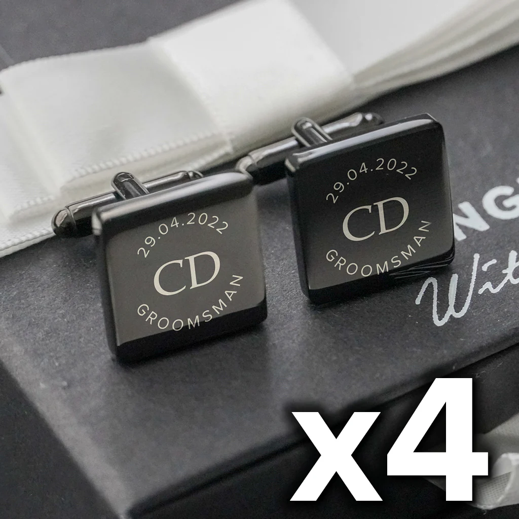4 x Engravd Square Custom Cuff links : Groomsman sets