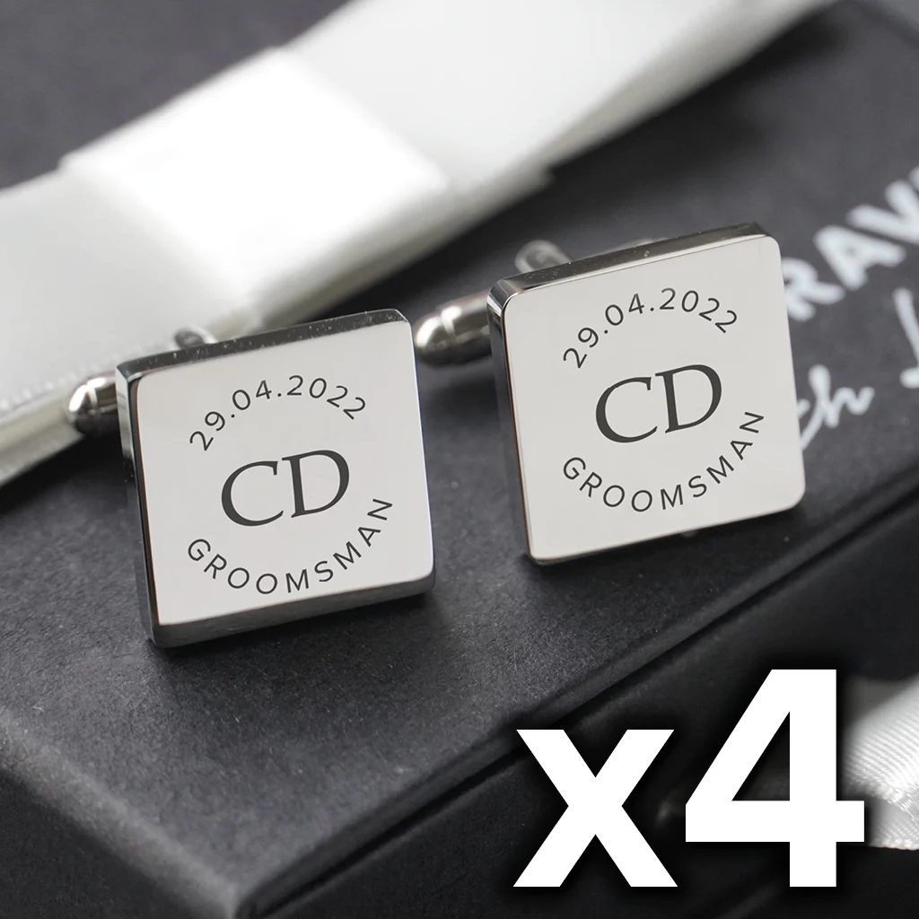 4 x Engravd Square Custom Cuff links : Groomsman sets - Image 3