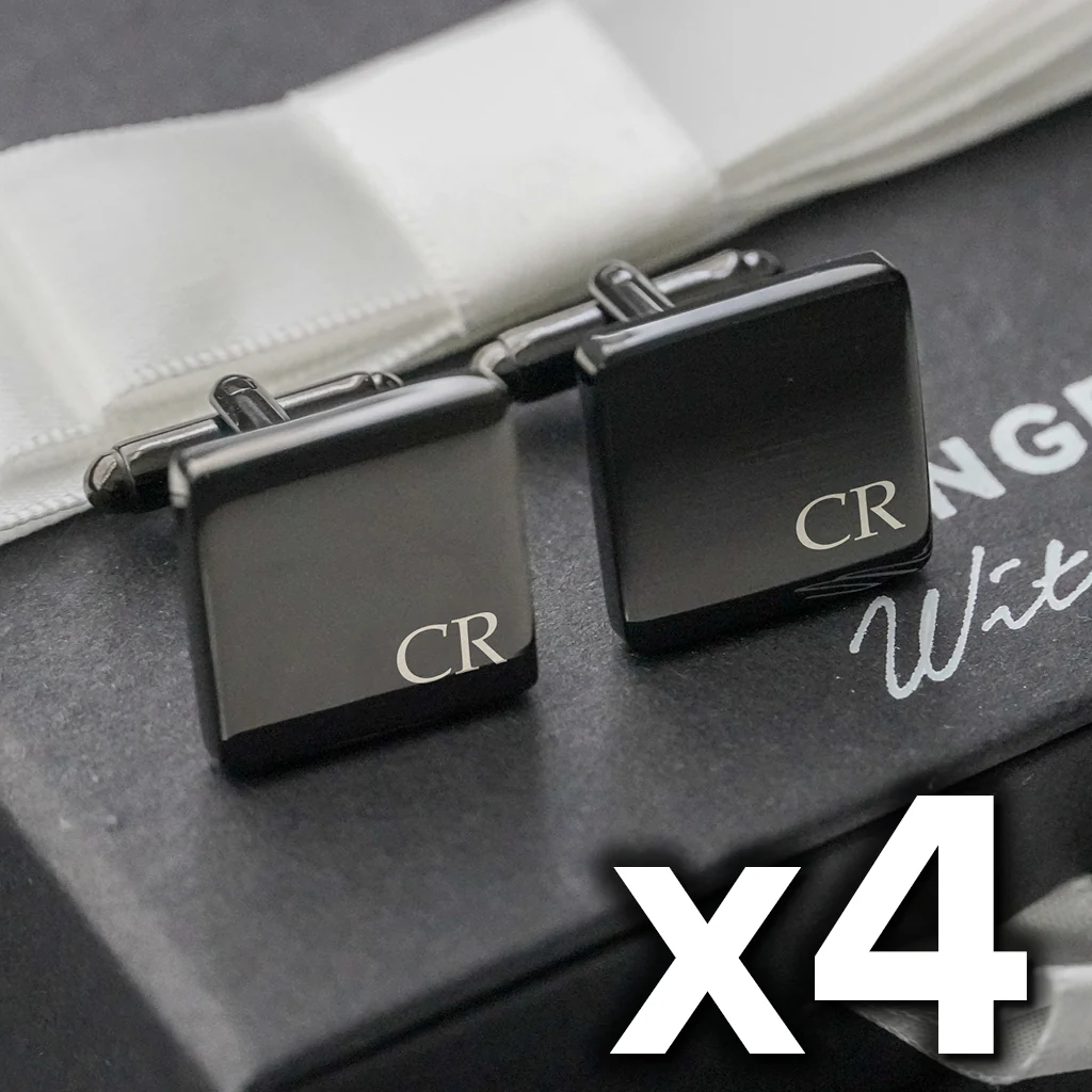 4 x Engravd Square Custom Cuff links : Initial sets
