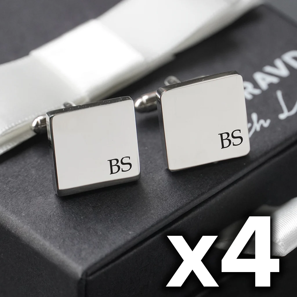 4 x Engravd Square Custom Cuff links : Initial sets - Image 2