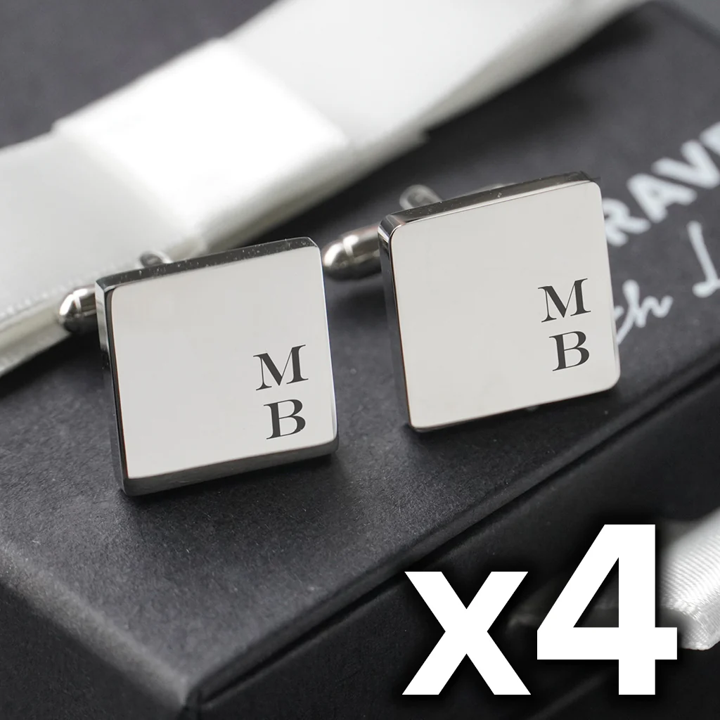 4 x Engravd Square Custom Cuff links : Initial sets - Image 3