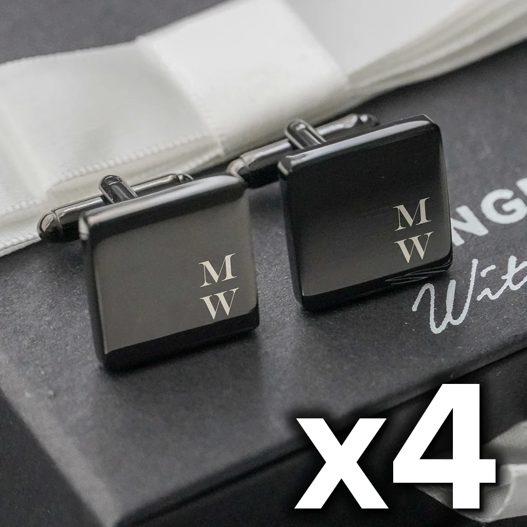 4 x Engravd Square Custom Cuff links : Initial sets - Image 4
