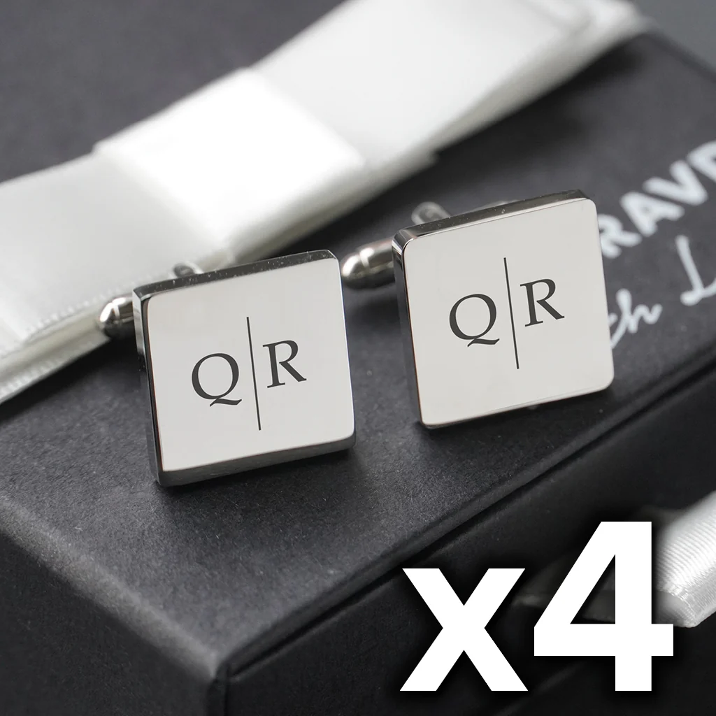 4 x Engravd Square Custom Cuff links : Initial sets - Image 5