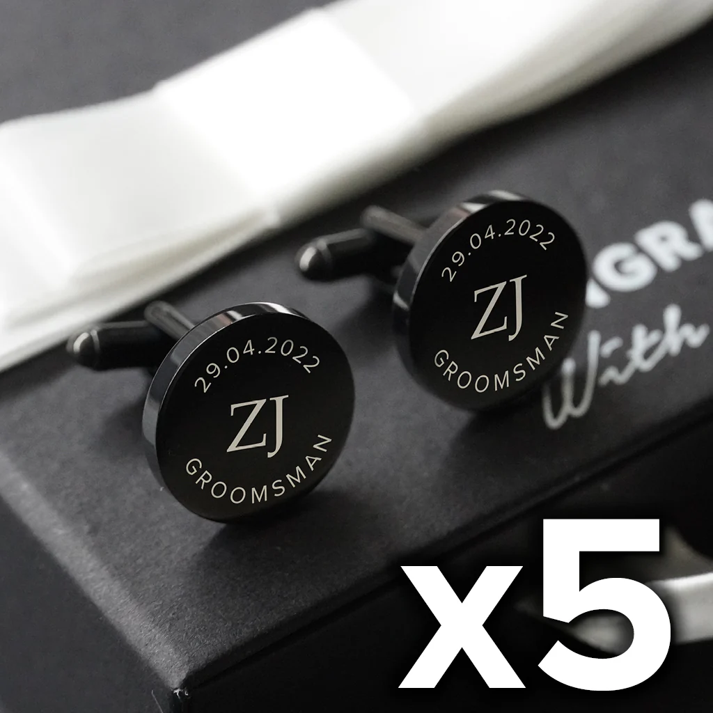 5 x Engravd Round Custom Cuff links : Groomsman sets - Image 2