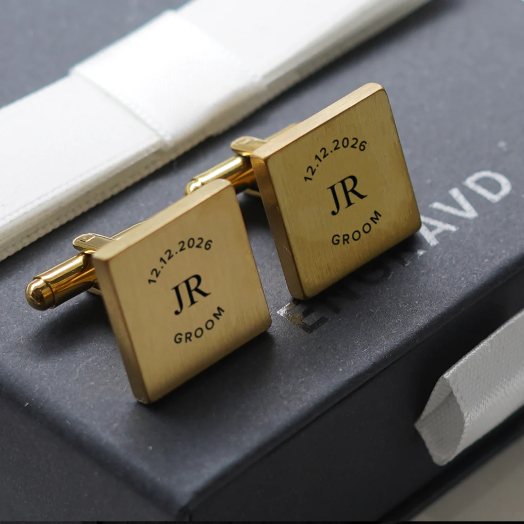 4 x Engravd Square Custom Cuff links : Groomsman sets - Image 5