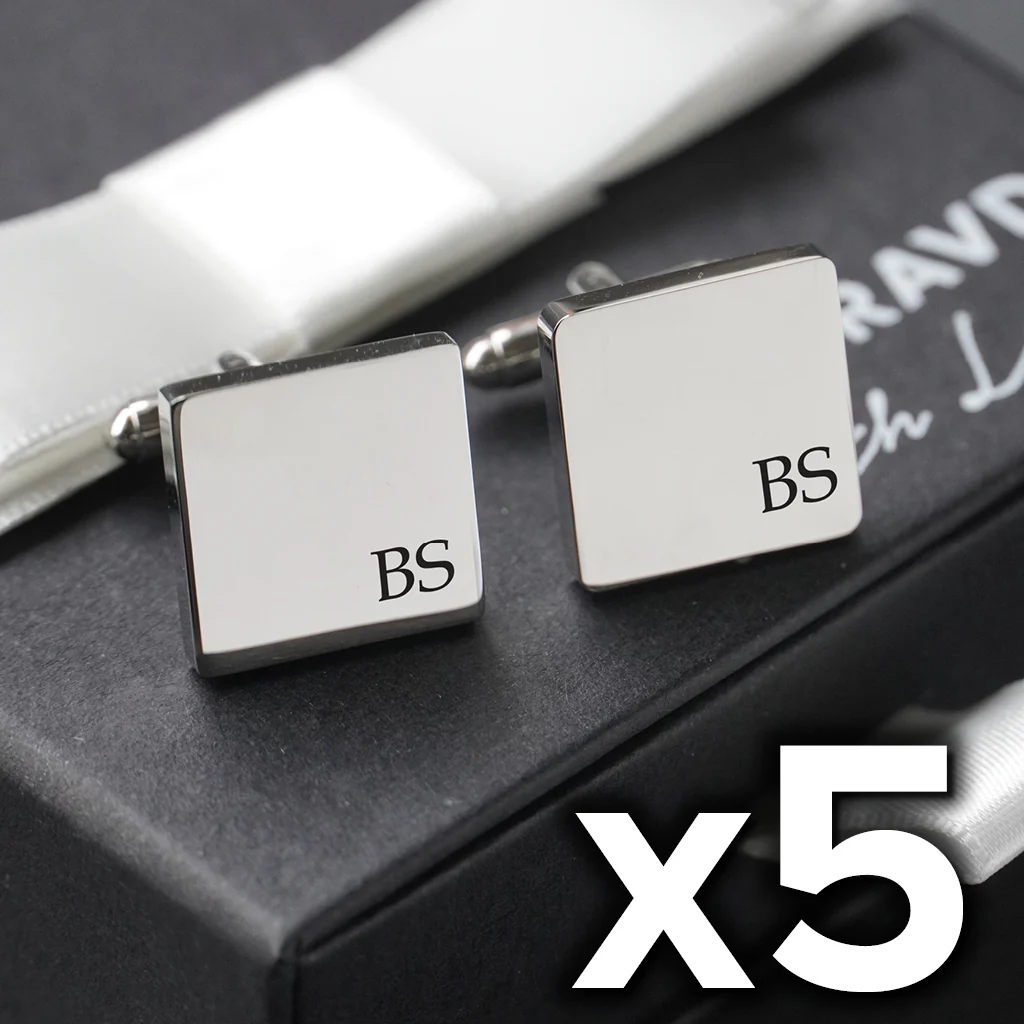 5 x Engravd Square Custom Cuff links : Initial sets
