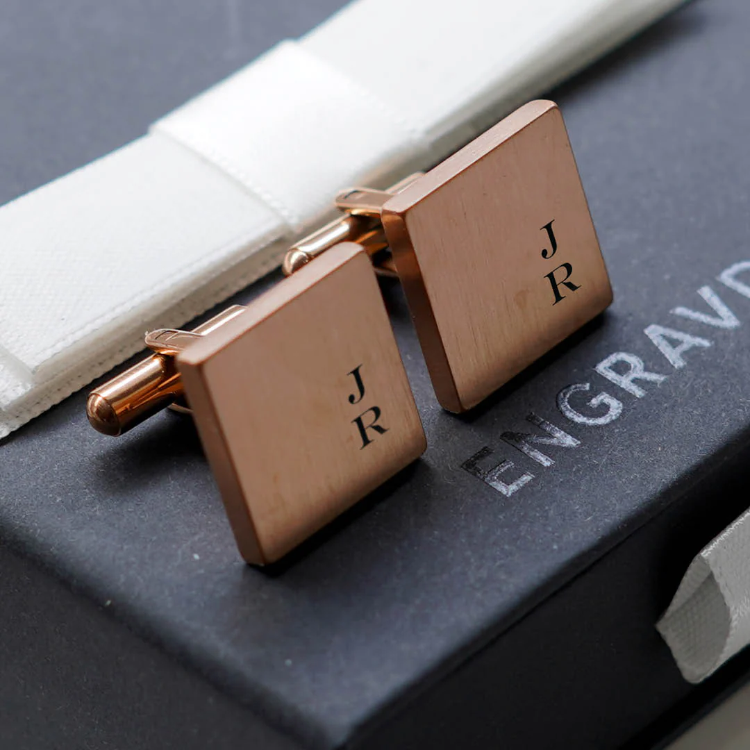 4 x Engravd Square Custom Cuff links : Initial sets - Image 10