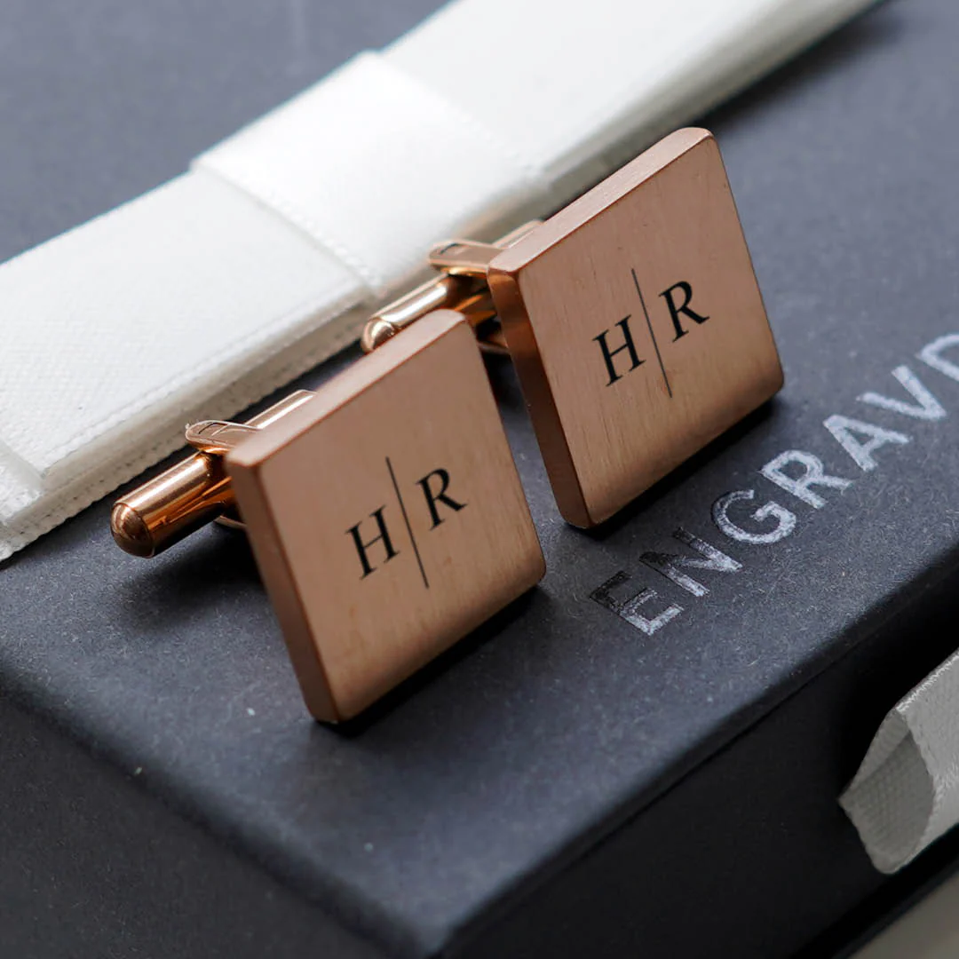 4 x Engravd Square Custom Cuff links : Initial sets - Image 11