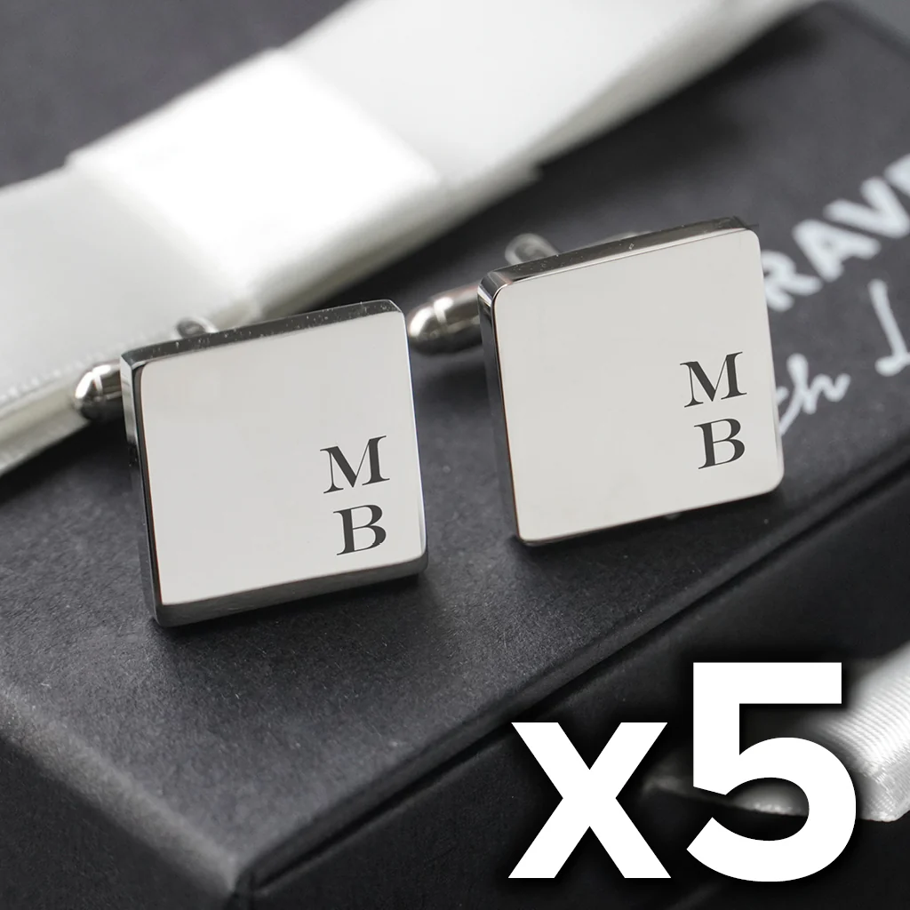 5 x Engravd Square Custom Cuff links : Initial sets - Image 3