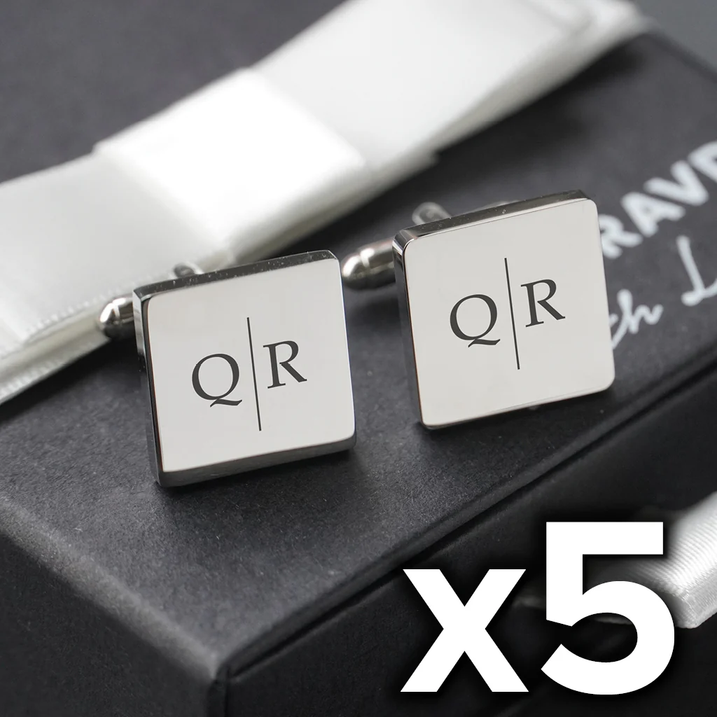 5 x Engravd Square Custom Cuff links : Initial sets - Image 5