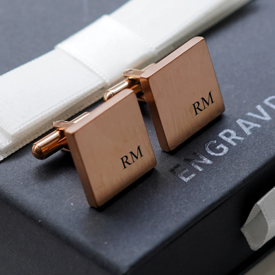 4 x Engravd Square Custom Cuff links : Initial sets - Image 8