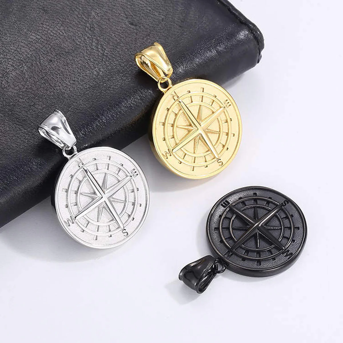 Black Engravd Compass Necklace - Image 4