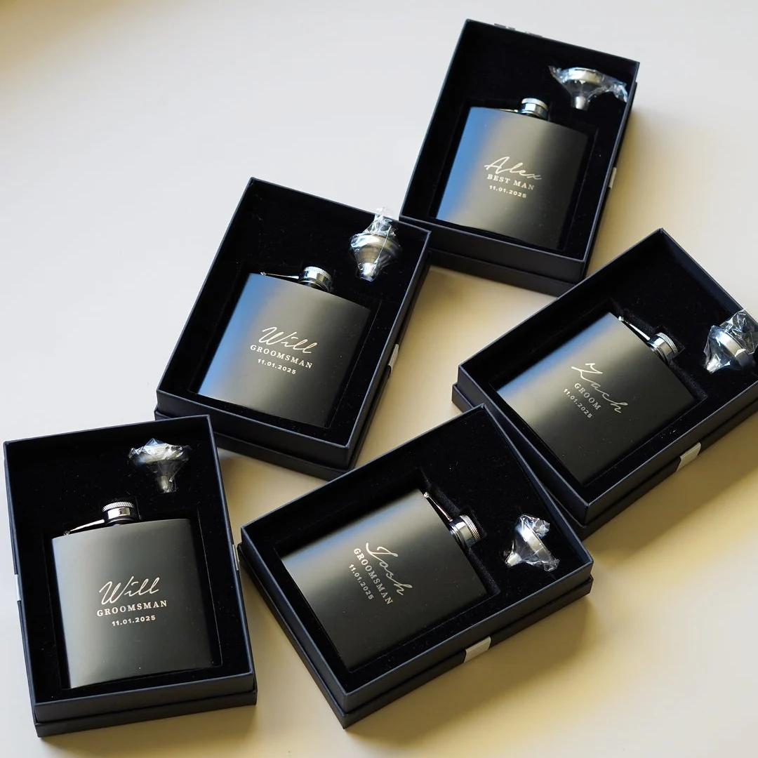 Engravd 4 x Hip Flask sets - Name/Title/Date - Image 3