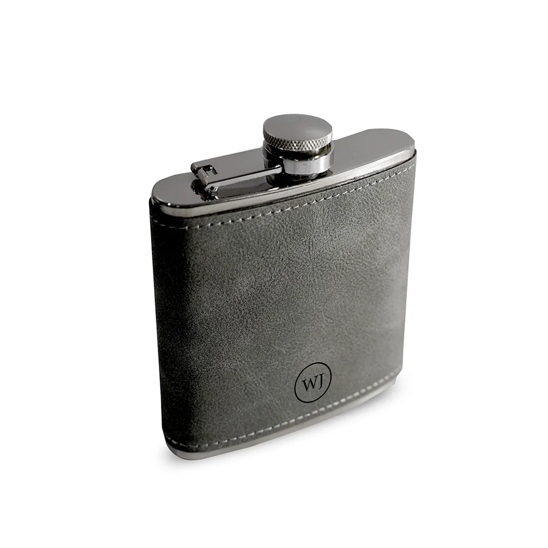 Engravd Grey Leatherette Hip Flask - Personalised Initials