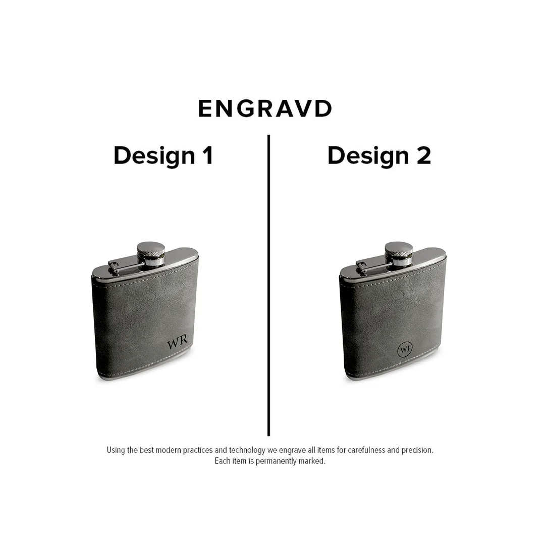 Engravd Grey Leatherette Hip Flask - Personalised Initials - Image 2