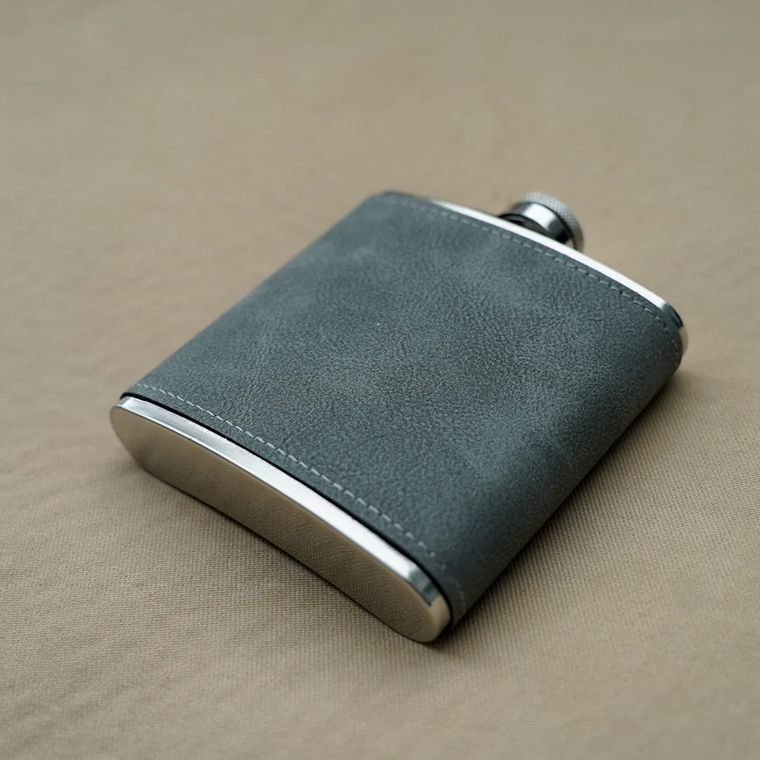Engravd Grey Leatherette Hip Flask - Personalised Initials - Image 3