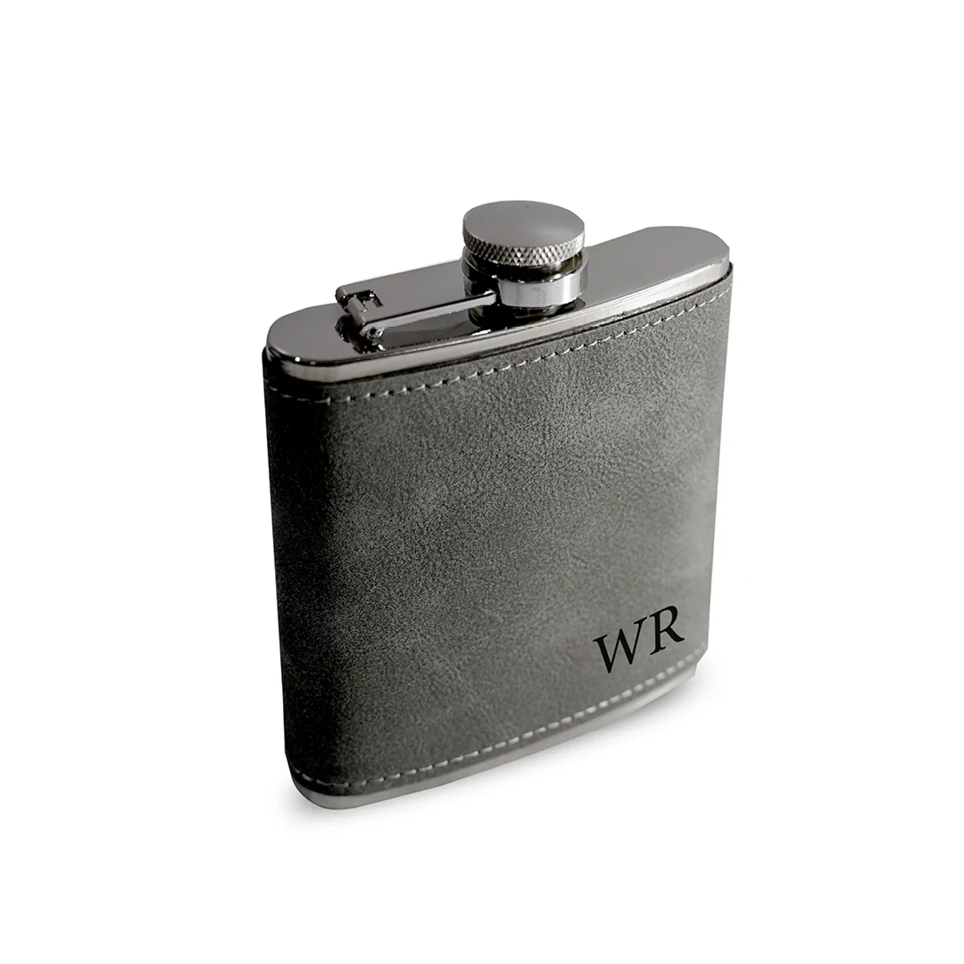 Engravd Grey Leatherette Hip Flask - Personalised Initials - Image 5