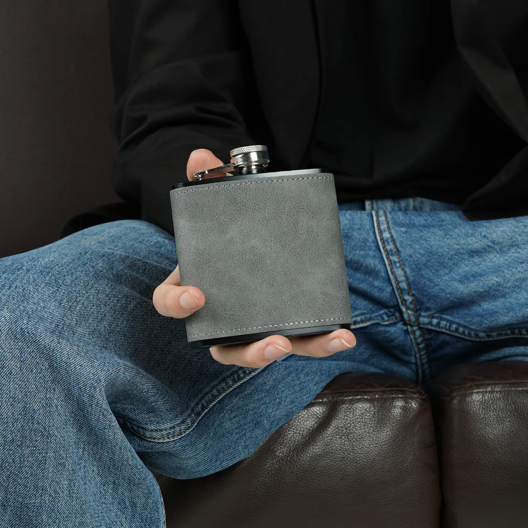 Engravd Grey Leatherette Hip Flask - Personalised Initials - Image 7