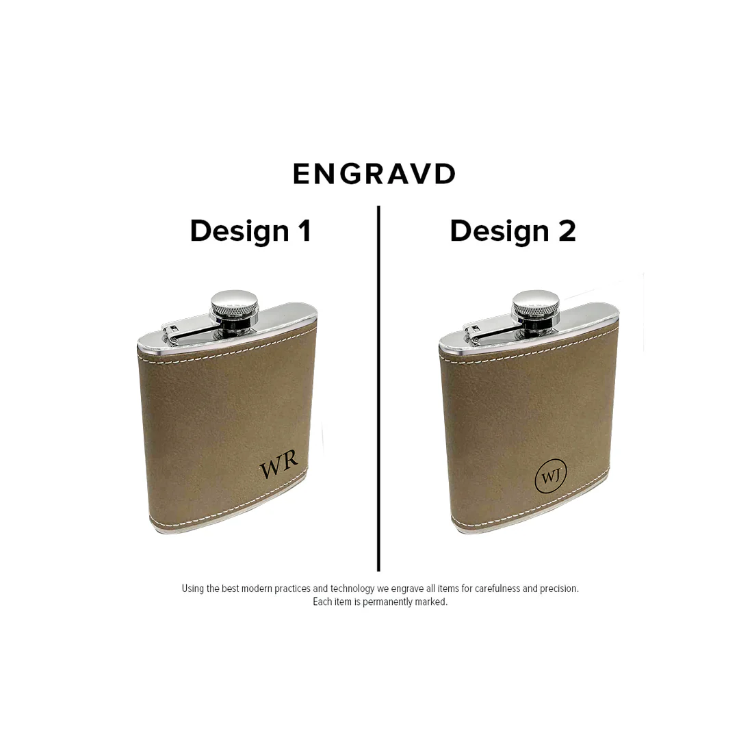 Engravd Light Brown Leatherette Hip Flask - Image 3