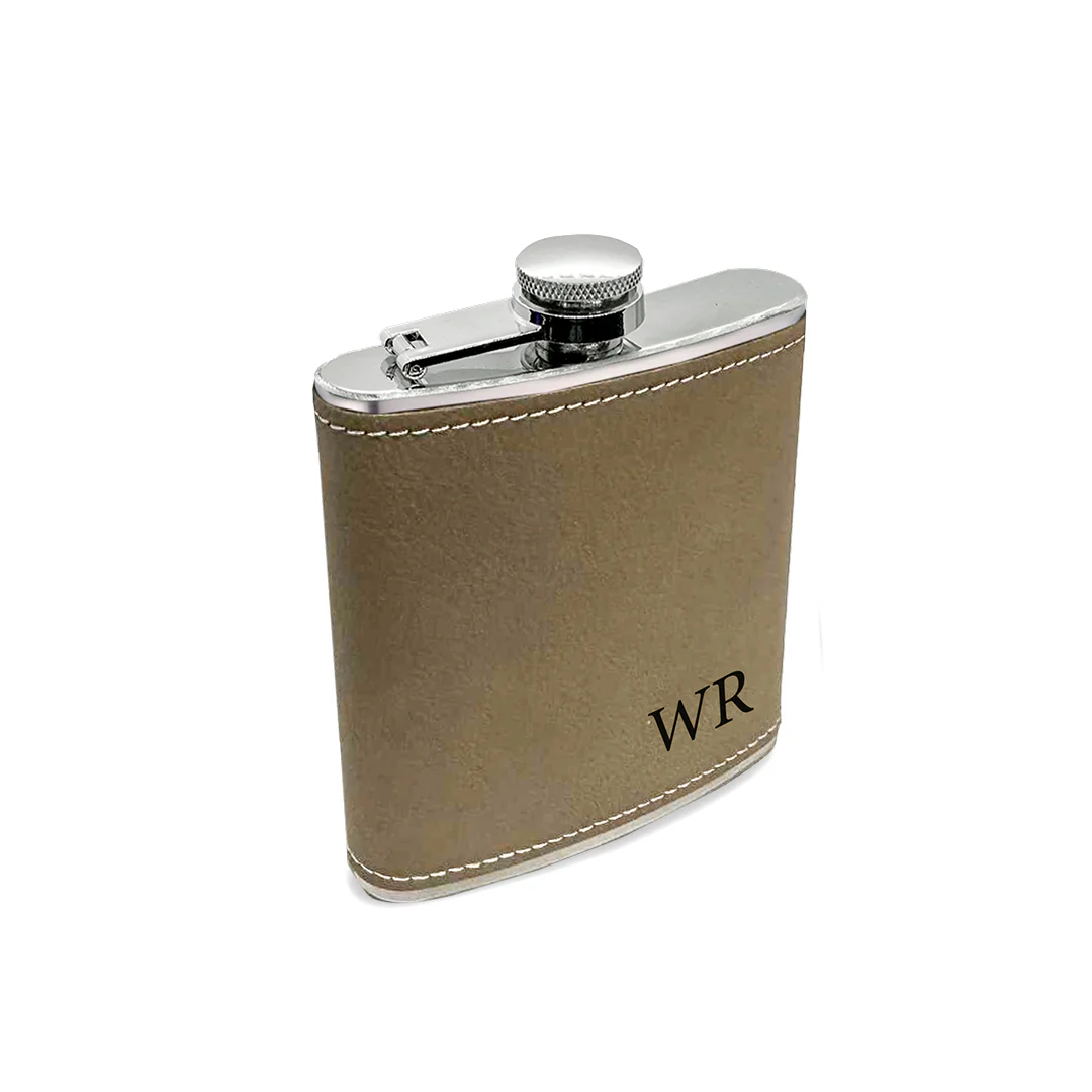 Engravd Light Brown Leatherette Hip Flask - Image 5