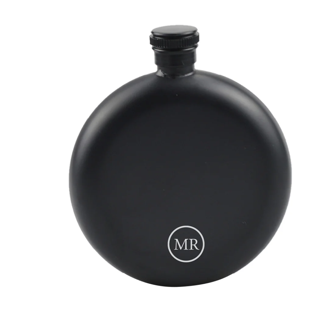 Engravd Matte Black Round Hip Flask - Personalised Initials - Image 2