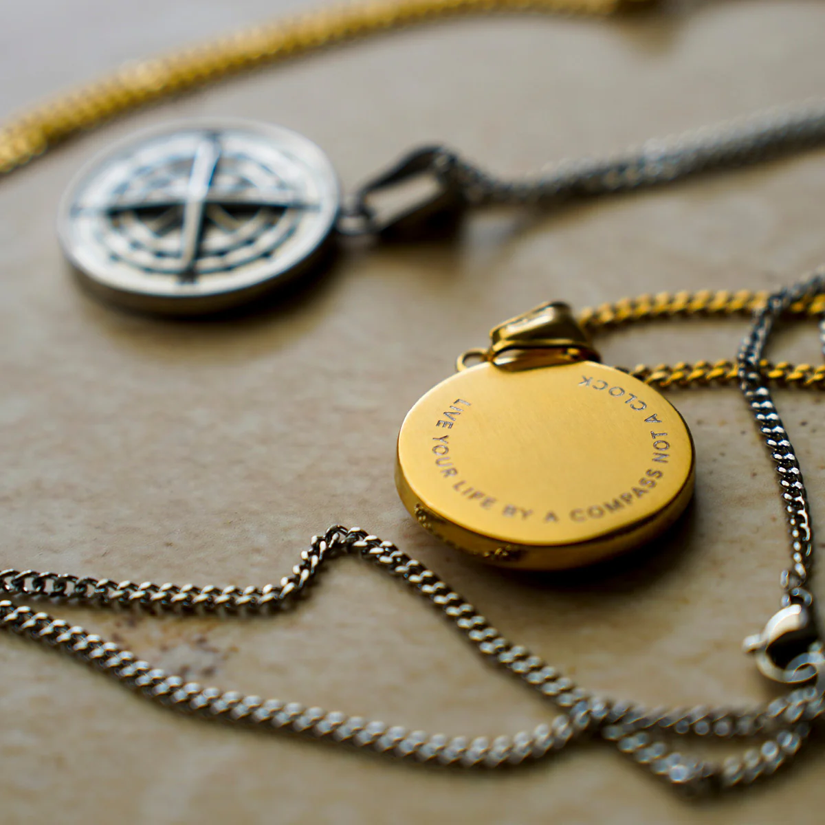 Gold Engravd Compass Necklace - Image 4