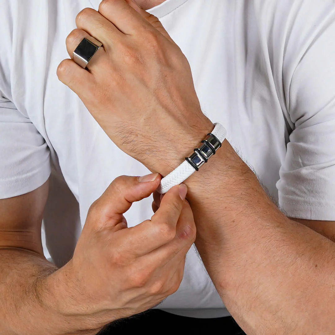 Personalised White Leather Bracelet - Image 2
